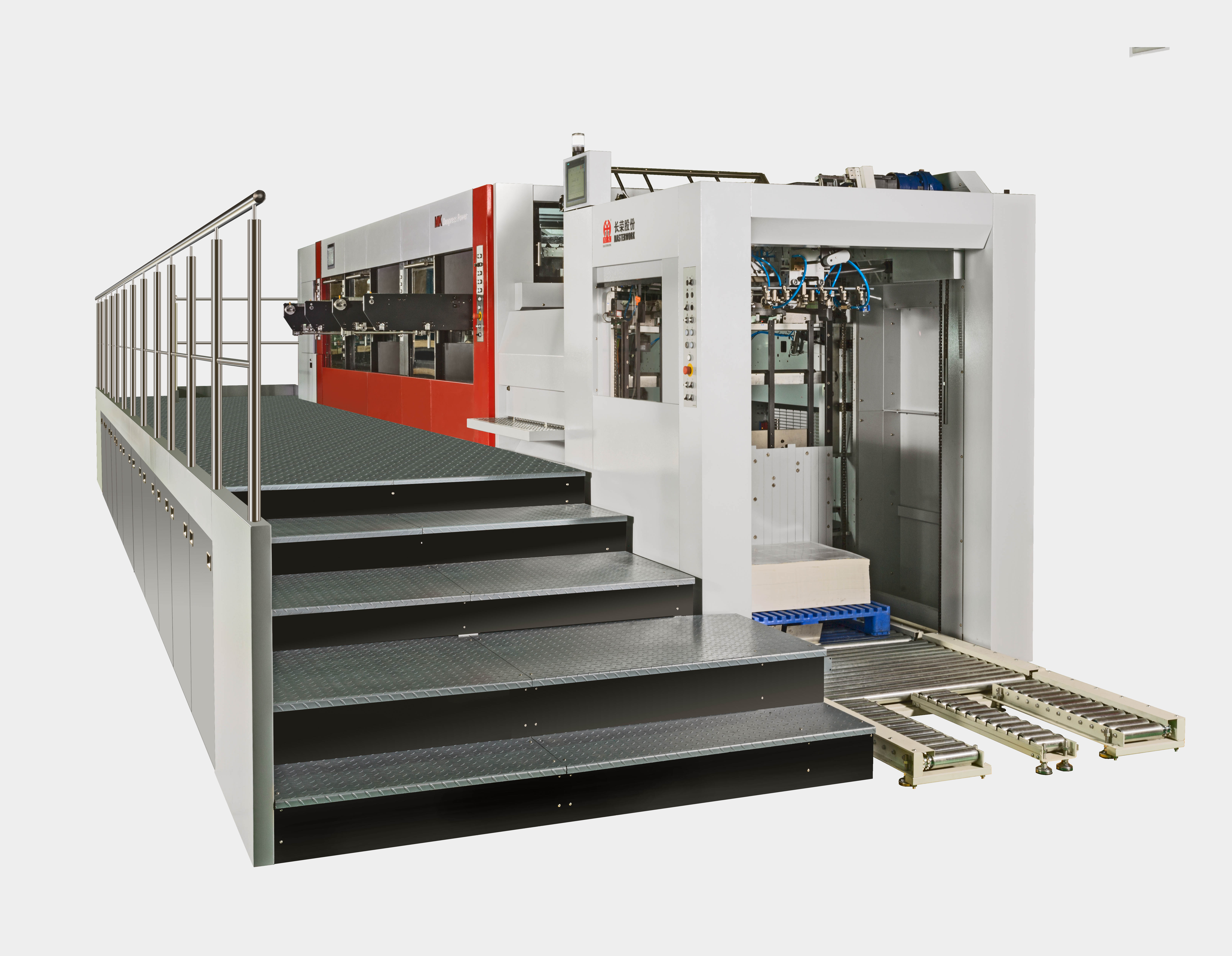 Duopress power 106 CSB
技術(shù)描述：高速雙機(jī)組整體設(shè)計(jì)技術(shù)/雙機(jī)組牙排定位技術(shù)
雙機(jī)組全清廢模切機(jī)
兩個(gè)模切單元7000張/小時(shí)的模切速度，相當(dāng)于單機(jī)組14000張/小時(shí)的工作效率。為企業(yè)帶來更高的生產(chǎn)效率以及更低的生產(chǎn)成本。